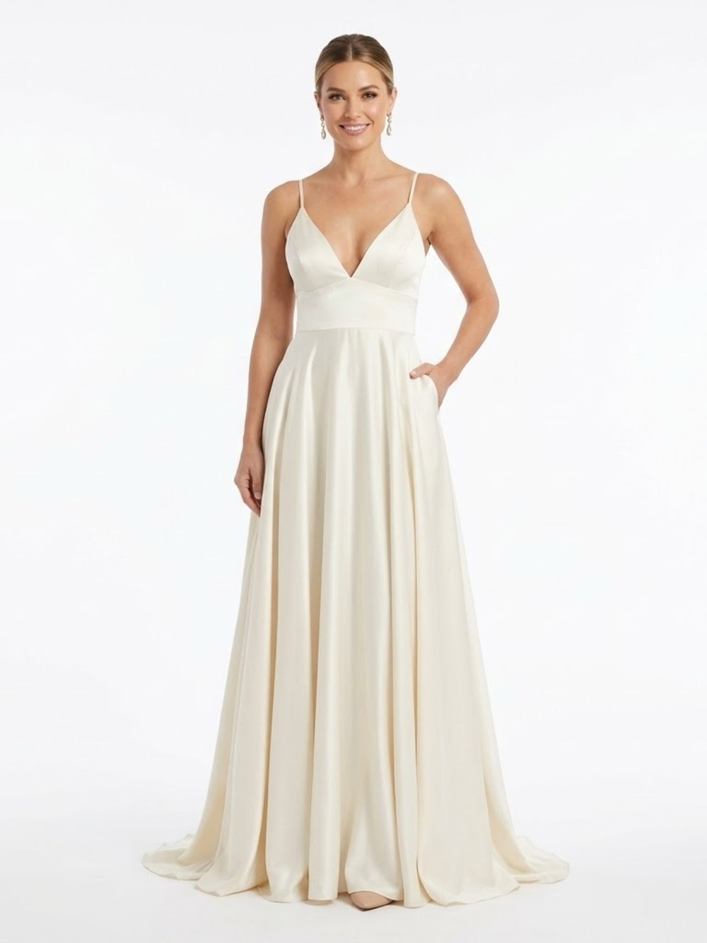 NWT B. Darlin Vanilla Satin Formal Gown With Pockets Juniors 9/10